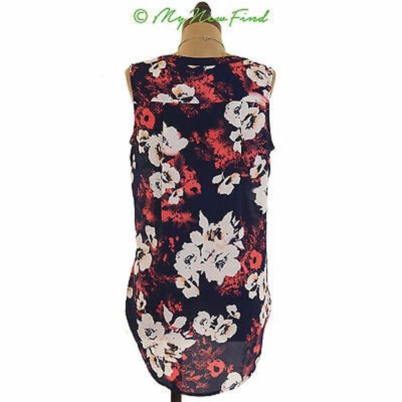 Gibson Nordstrom Top Size S Sleeveless V-Neck Hi-Low Floral Navy Blue NEW B72 - Picture 3 of 3